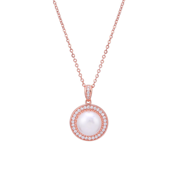 Pearl Pendent With Link Chain- 925 Rosegold Plated Silver