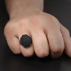 Black Zircons Studded Ring For Men- Made With 925 Sterling Silver - Shining Silver.in