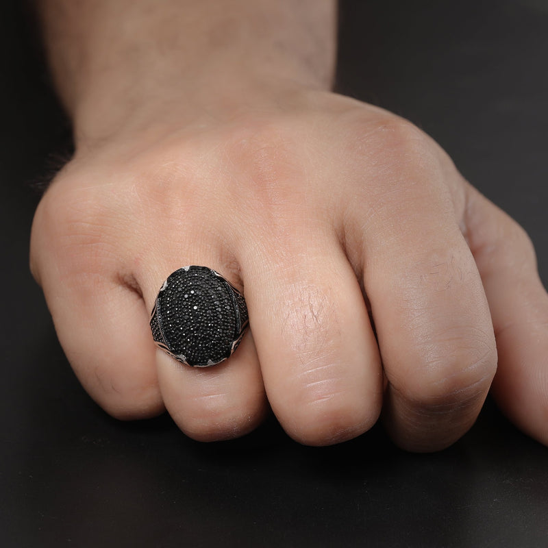 Black Zircons Studded Ring For Men- Made With 925 Sterling Silver - Shining Silver.in