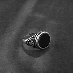 Men's round black stone 925 sterling silver ring - Shining Silver.in