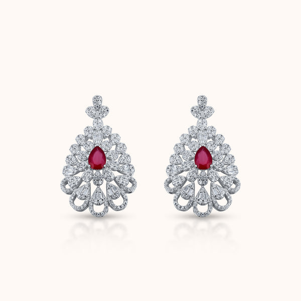 Royal Ruby & Diamond Pearl Earrings