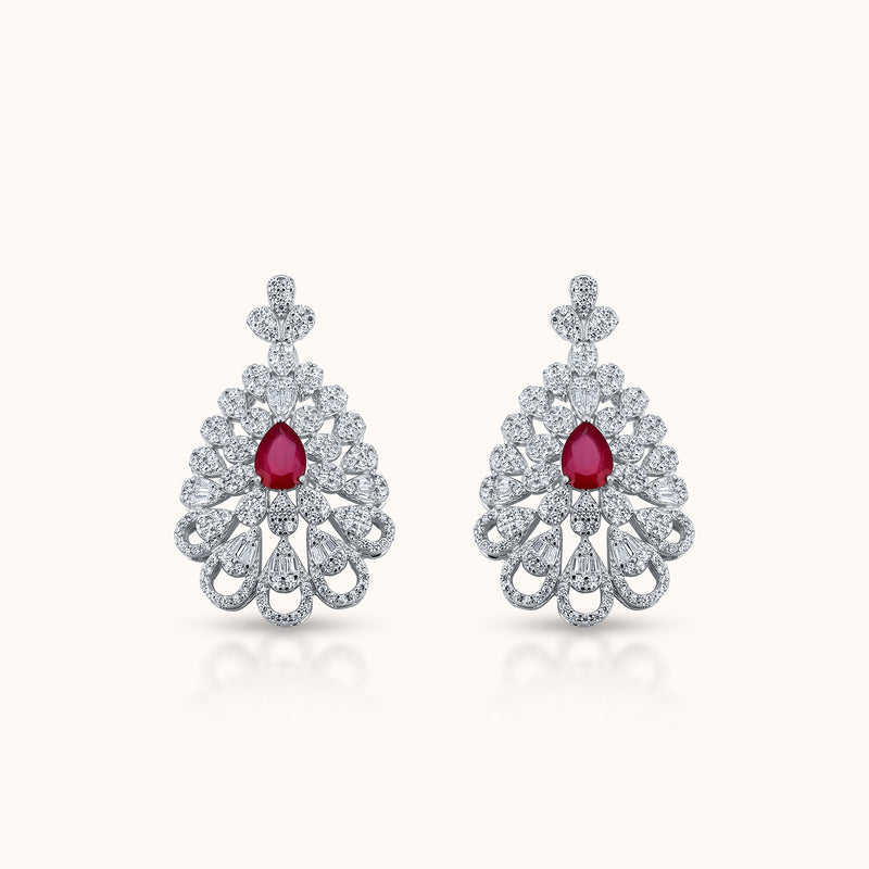 Royal Ruby & Diamond Pearl Earrings
