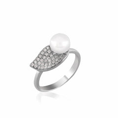 Pearl Leaf Serinity- Sterling Silver 925 Ring For Women - Shining Silver.in