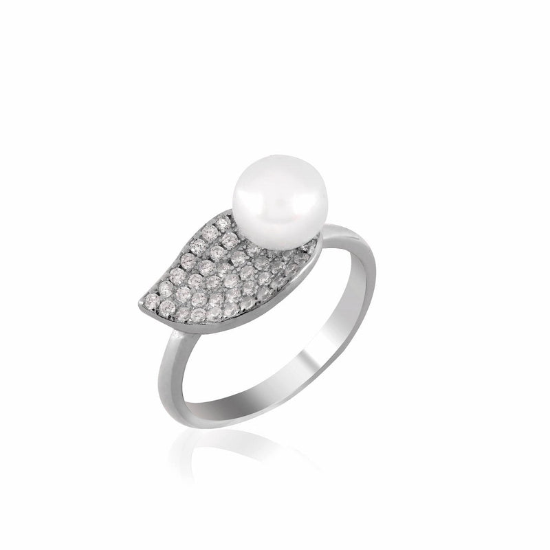 Pearl Leaf Serinity- Sterling Silver 925 Ring For Women - Shining Silver.in