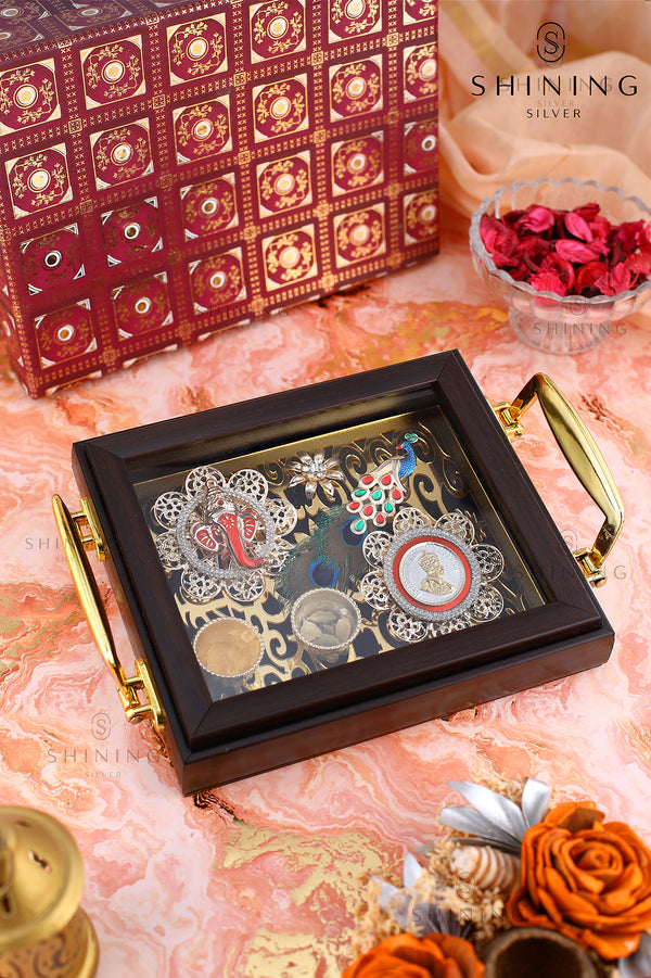 Single Coin Ganesha Tray 999 Pure Silver Coin Gift