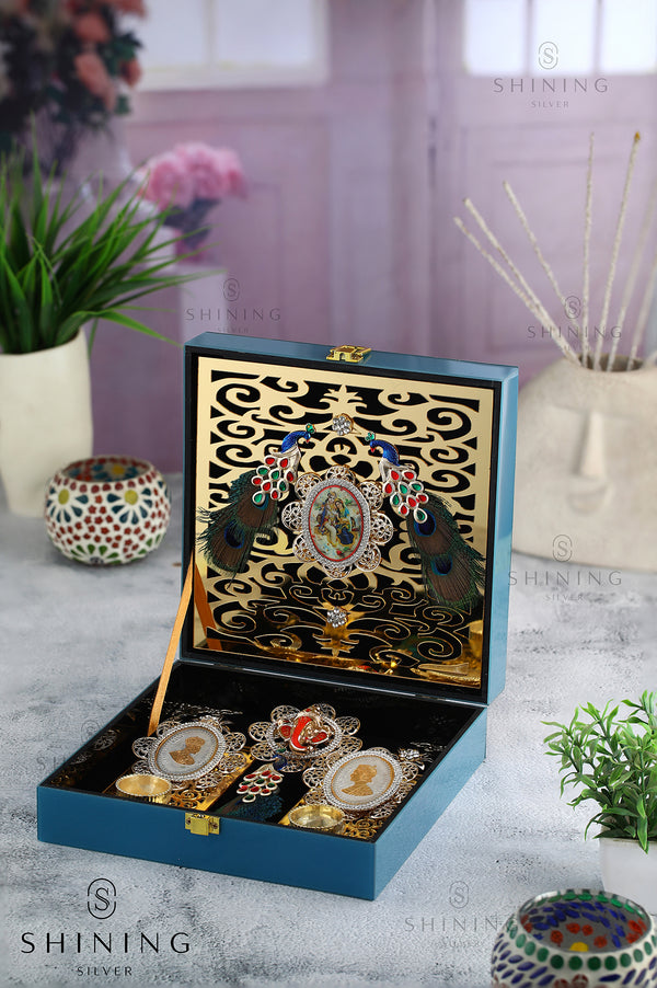 Radha Krishna Wedding Sound Box 999 Pure Silver Coin Gift
