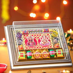 999 Pure Silver Laxmi Ganesh Gift With Eatable Cracker Chocolates