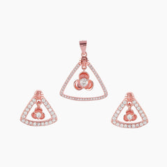 Rosegold Flower Charm Pandent With Earrings - 925 Sterling Silver - Shining Silver.in