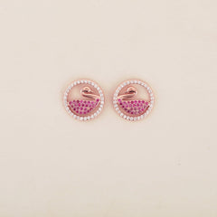 Serenity Swan Symphony: Rose Gold-Plated 925 Sterling Silver Earrings Studded with Rubies - Shining Silver.in