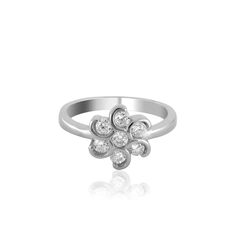 Sparkling Petal Bloom- Sterling Silver 925 Zircone Flower RIng For Women - Shining Silver.in