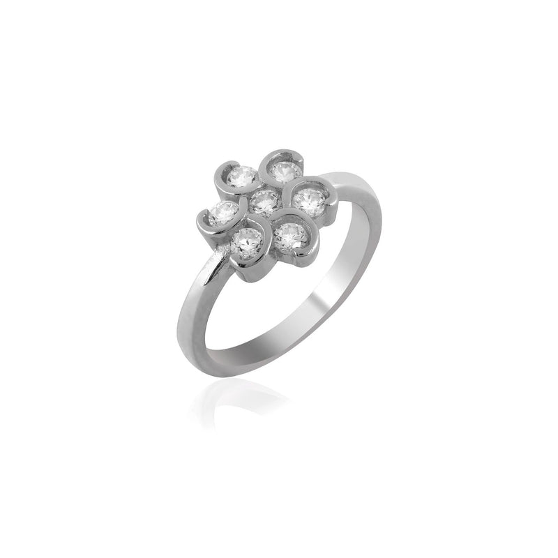 Sparkling Petal Bloom- Sterling Silver 925 Zircone Flower RIng For Women - Shining Silver.in