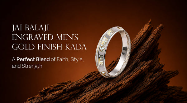 Jai Balaji Engraved Men's Gold Finish Kada: A Perfect Blend of Faith, Style, and Strength