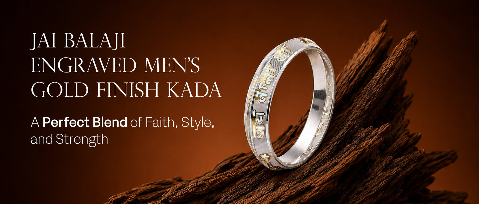 Jai Balaji Engraved Men's Gold Finish Kada: A Perfect Blend of Faith, Style, and Strength