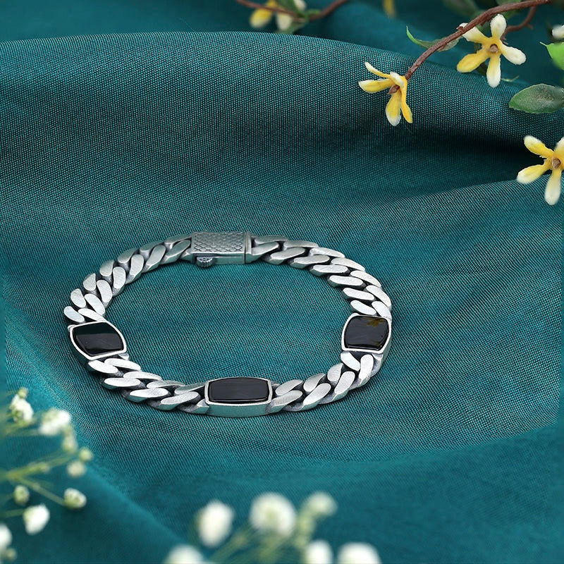 SHINING’s Black Enamel Men’s Bracelet | 925 Sterling Silver