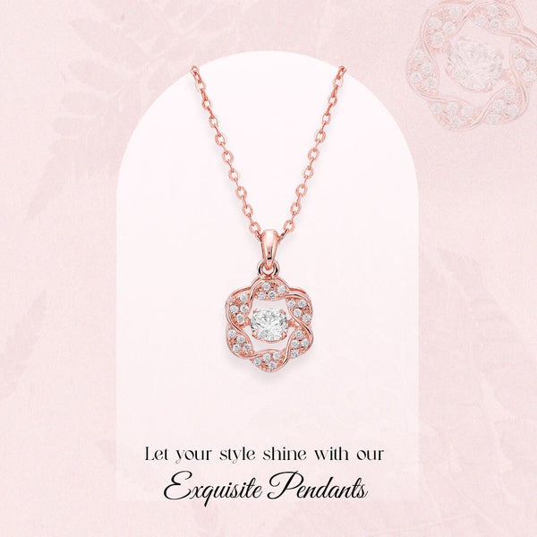 Shimmering Solitaire Pandent With Ball Chain- 925 Rosegold Plated Silver