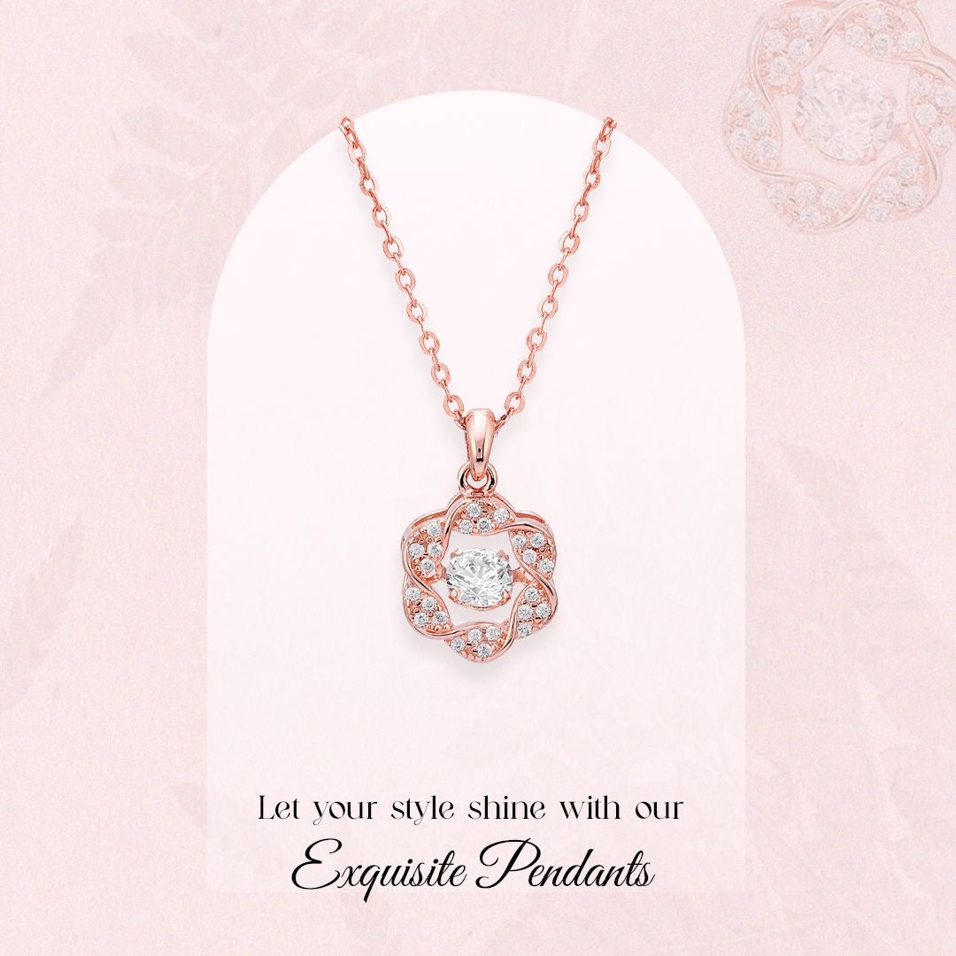 Shimmering Solitare Pandent With Ball Chain- 925 Rosegold Plated Silver