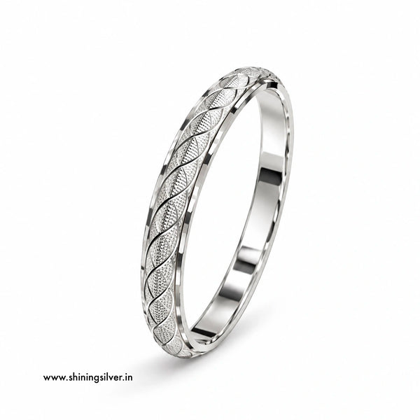 SHINING’s 925 Silver Kada for Men | Designer Leaf Pattern | 45g