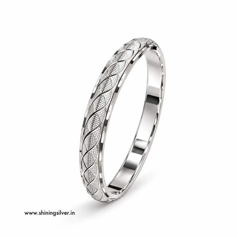 SHINING’s 925 Silver Kada for Men | Designer Leaf Pattern | 45g