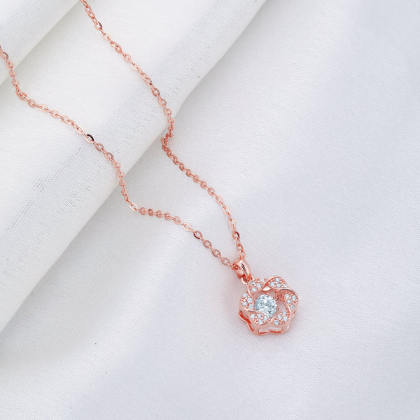 Shimmering Solitaire Pandent With Ball Chain- 925 Rosegold Plated Silver