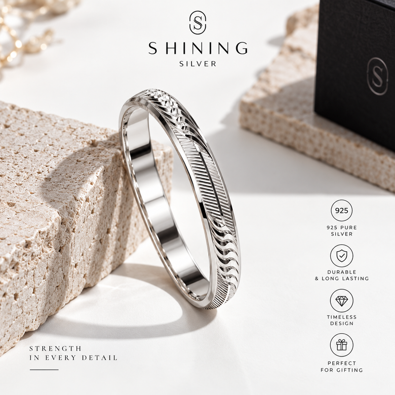 SHINING’s 925 Pure Silver Men’s Kada | Designer S Pattern | Solid Base