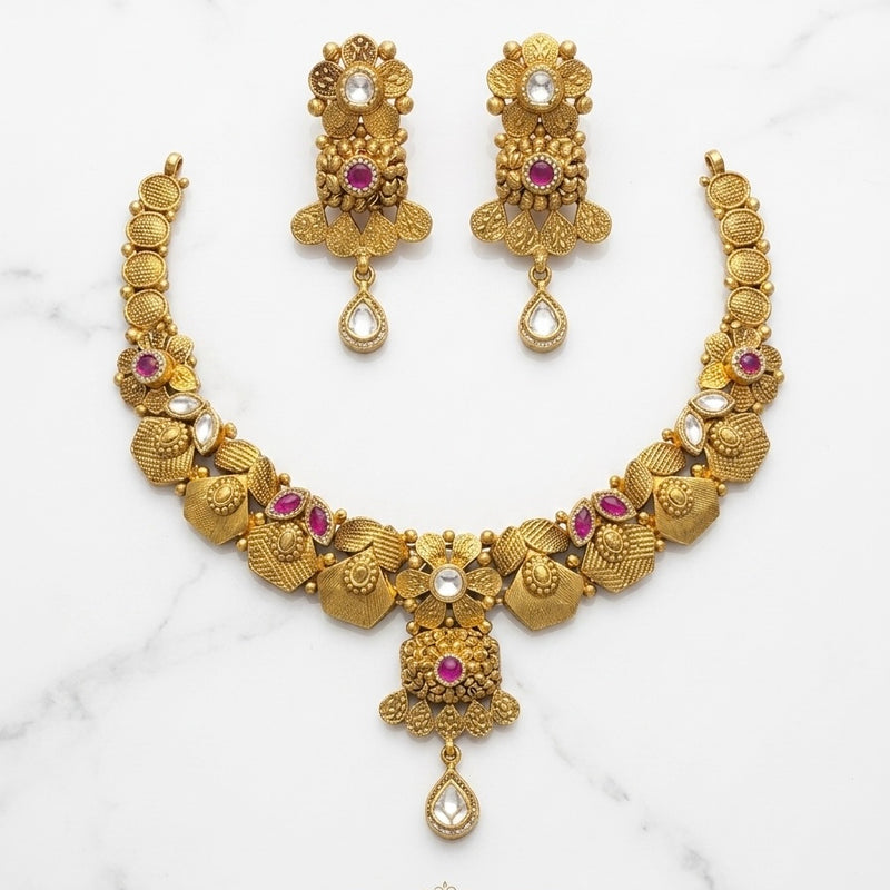 Silver Necklace In Gold Plating | 925 Pure Silver Necklace | Silver Kundan Necklace