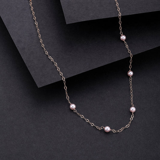 Rose Pearl Necklace Minimal Design- 925 Sterling Silver