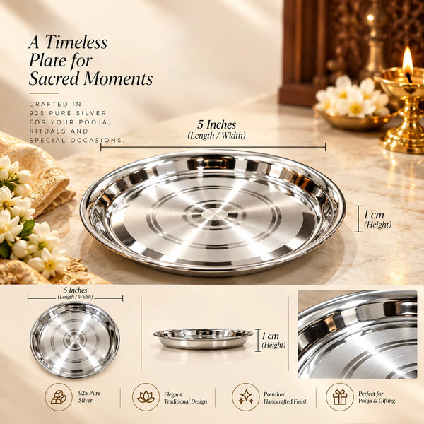 SHINING’s 925 Pure Silver Pooja Plate | 5 Inches | Shining Silver