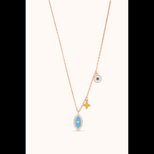 SHINING's Silver Evil Eye Charms Necklace