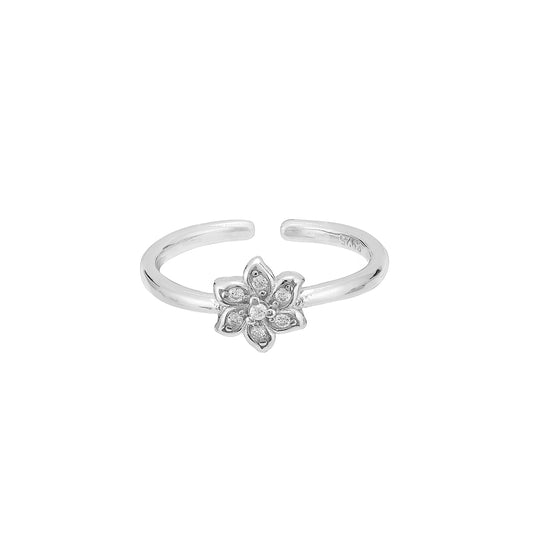 Flower Design Minimal Toerings- 925 Sterling Silver