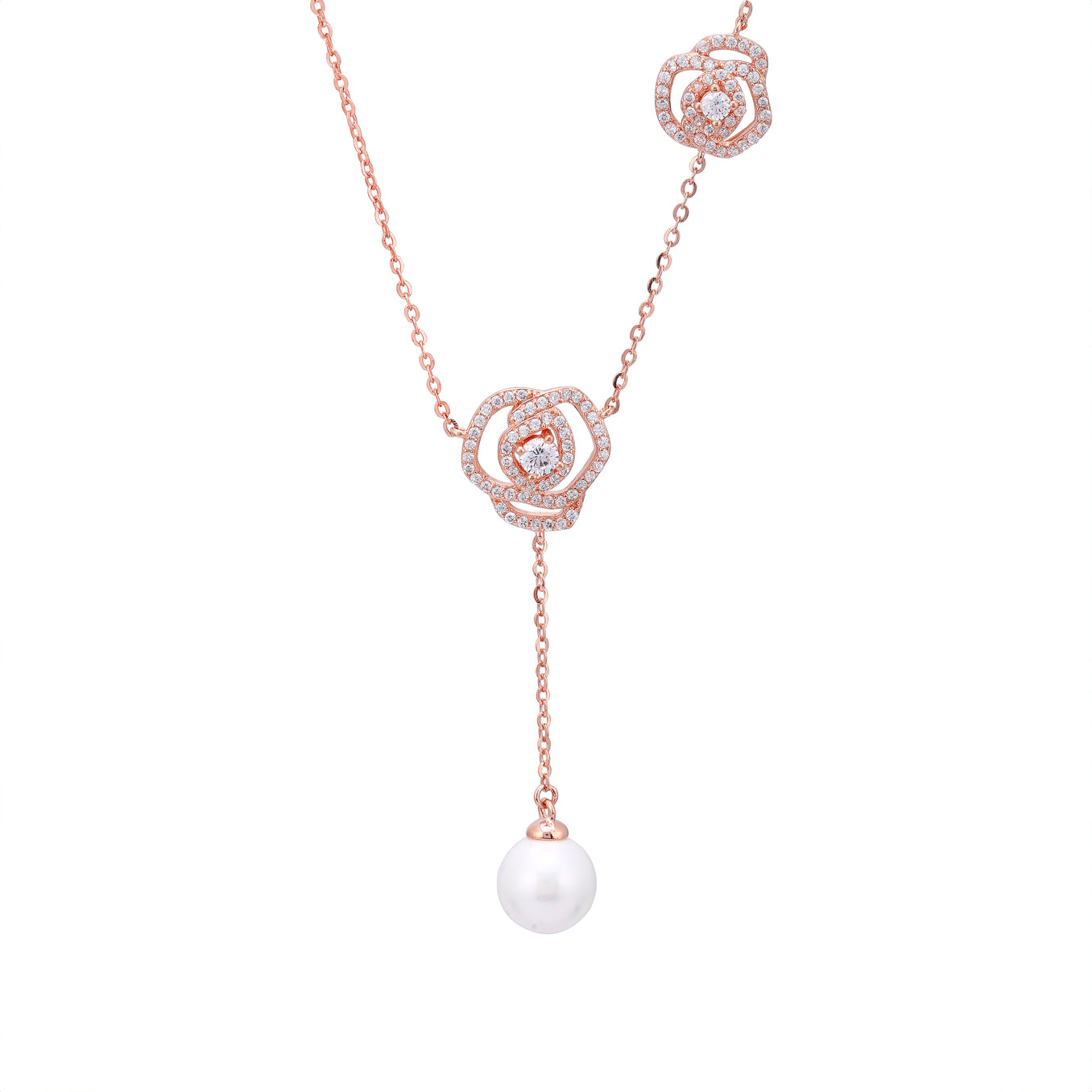 Rose And Pearl Fusion Necklace- 925 Rosegold Plated Silver