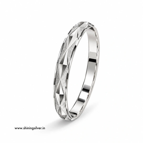 SHINING’s 925 Pure Silver Men’s Kada | Geometric Diamond-Cut Design | 45g