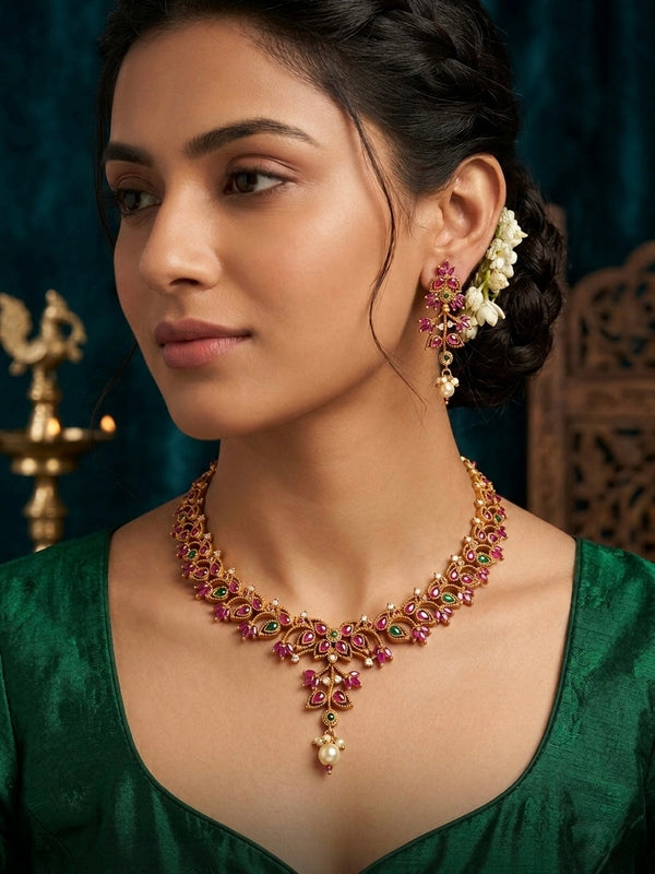 SHINING’s Antique Ruby Necklace in Gold Plating | 925 Pure Silver