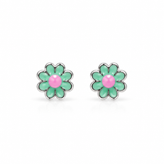 SHINING’s Mint Green Flower 925 Silver Earrings | Cute Minimal Studs