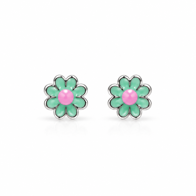 SHINING’s Mint Green Flower 925 Silver Earrings | Cute Minimal Studs