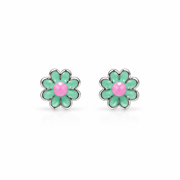 SHINING’s Mint Green Flower 925 Silver Earrings | Cute Minimal Studs