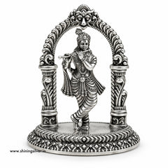 SHINING’s 925 Pure Silver Krishna Solid Idol | Oxidised Silver Krishna Murti