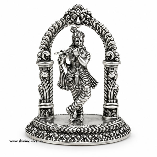 SHINING’s 925 Pure Silver Krishna Solid Idol | Oxidised Silver Krishna Murti
