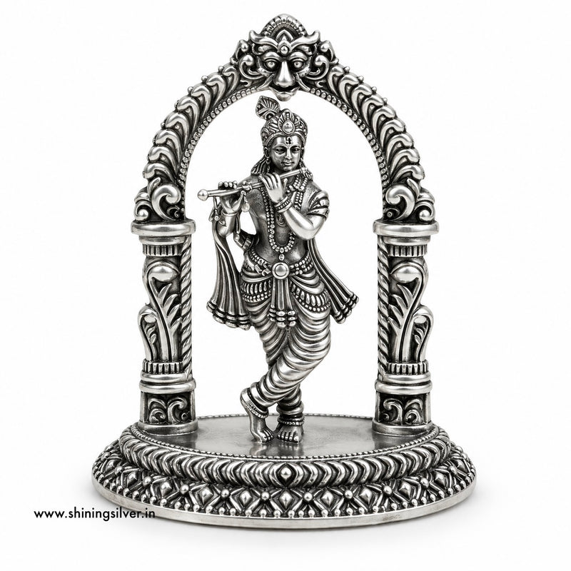 SHINING’s 925 Pure Silver Krishna Solid Idol | Oxidised Silver Krishna Murti