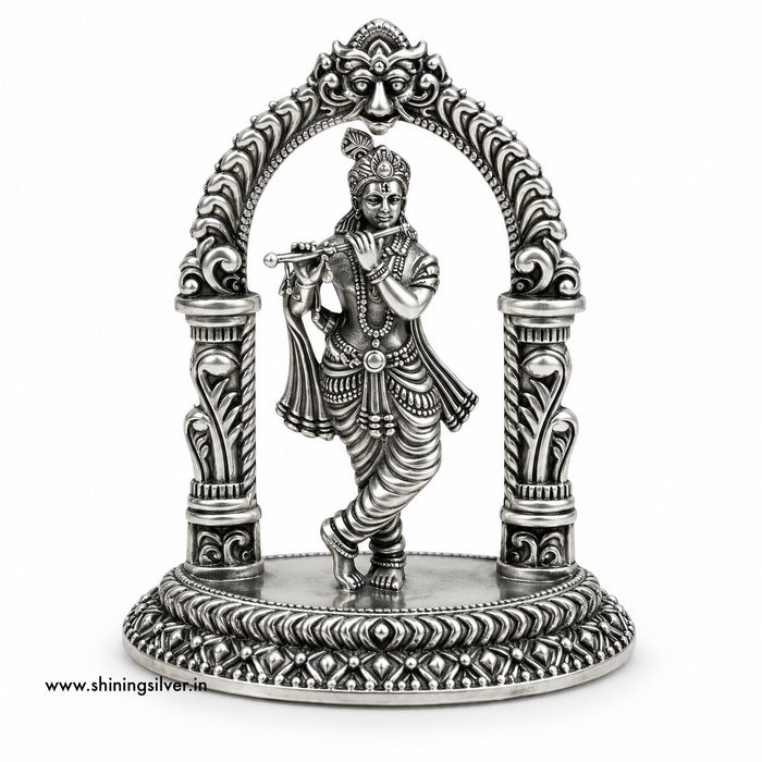 SHINING’s 925 Pure Silver Krishna Solid Idol | Oxidised Silver Krishna Murti