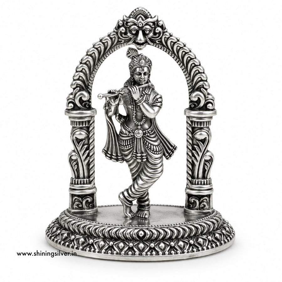 SHINING’s 925 Pure Silver Krishna Solid Idol | Oxidised Silver Krishna Murti