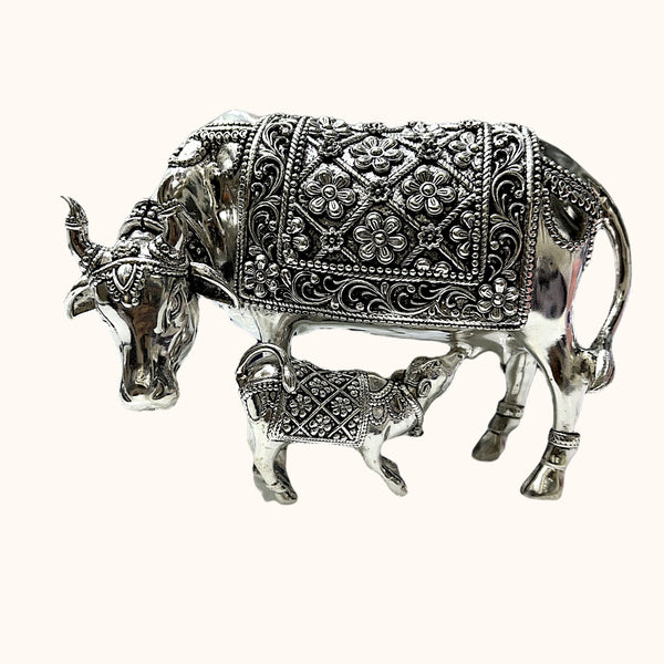 Kamdhenu Cow and Calf idol- 925 Pure Silver