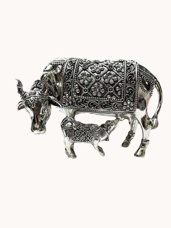 Kamdhenu Cow and Calf idol- 925 Pure Silver