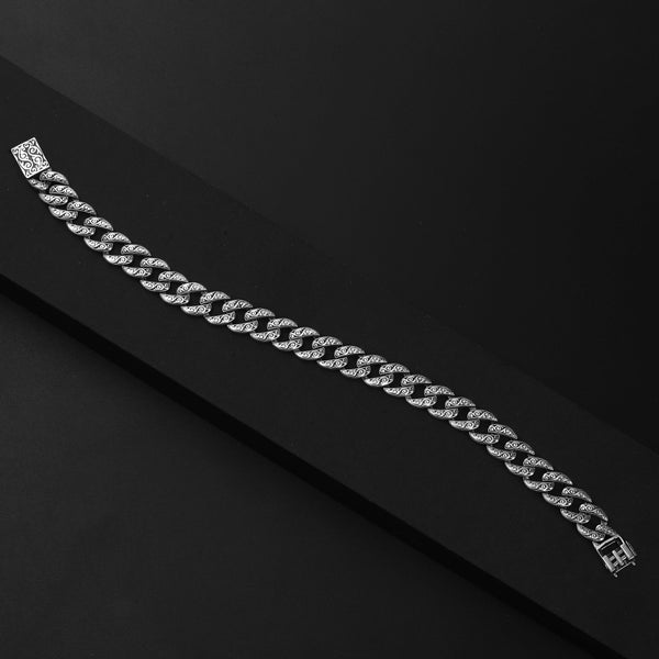 925 Silver Engraved Curb Indonesian Bracelet For Men - Shining Silver.in