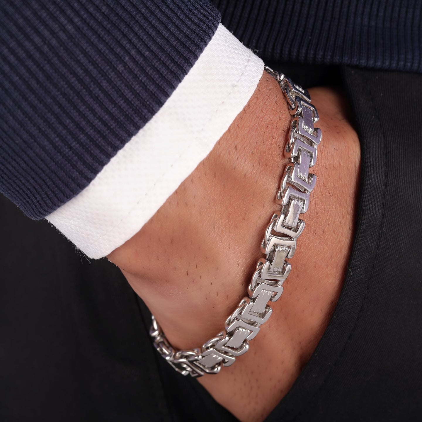 925 sterling silver sparkling men's bracelet - Shining Silver.in