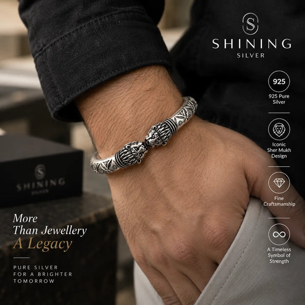 Oxidised Sher Mukhi Kada | 925 Pure Silver