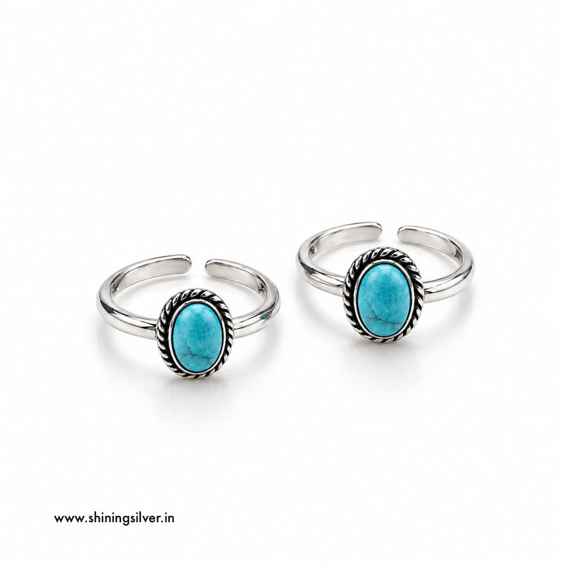 925 pure silver turquoise toerings pair for women