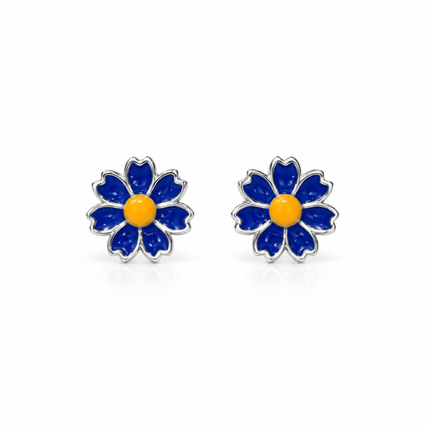 SHINING’s Blue Flower Sterling Silver Stud Earrings for Kids | Anti-Allergic