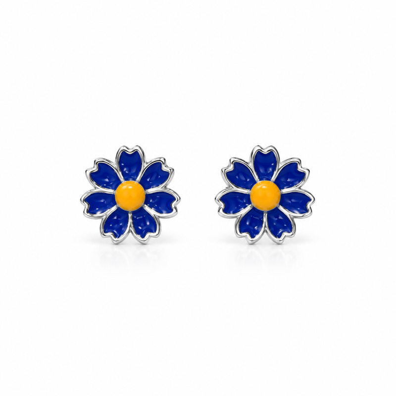 SHINING’s Blue Flower Sterling Silver Stud Earrings for Kids | Anti-Allergic