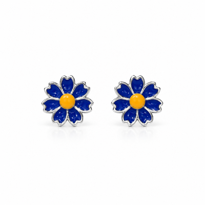 SHINING’s Blue Flower Sterling Silver Stud Earrings for Kids | Anti-Allergic