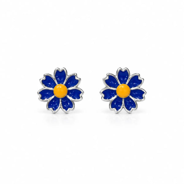 SHINING’s Blue Flower Sterling Silver Stud Earrings for Kids | Anti-Allergic